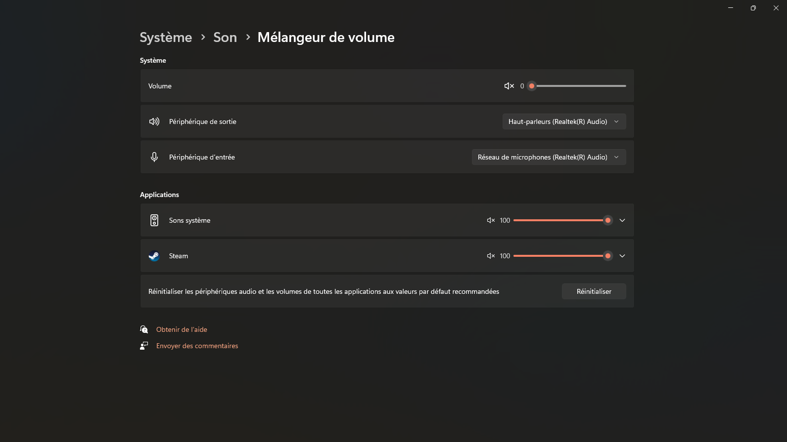 Cette image montre une capture d'écran des paramètres audio de Windows 11